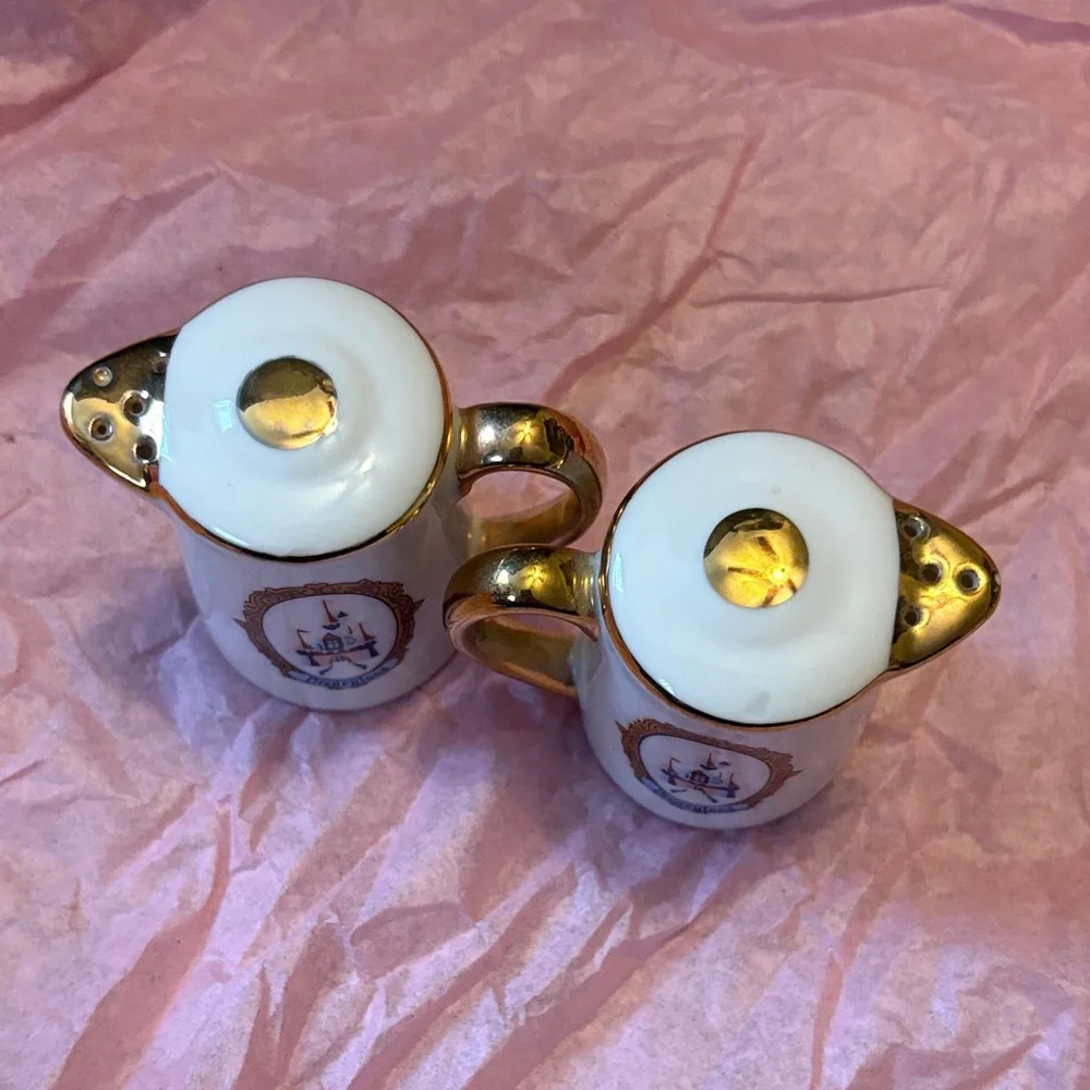 Disneyland Gold-Trim Mini Pitcher Salt and Pepper Shaker Set Vintage